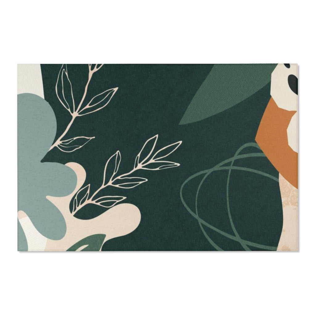 Boho Area Rug | Green Beige Brown Cream Floral