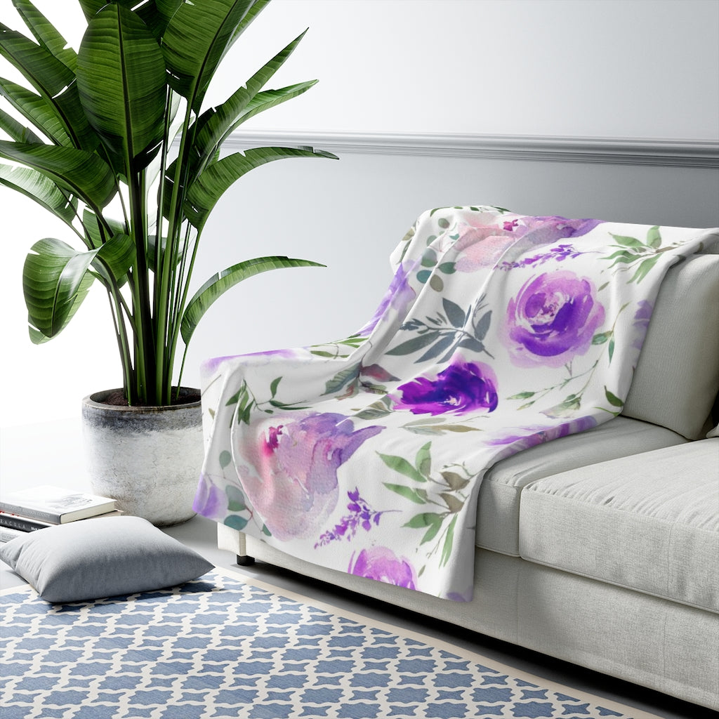 Floral Comfy Blanket | Lavander Purple Peonies