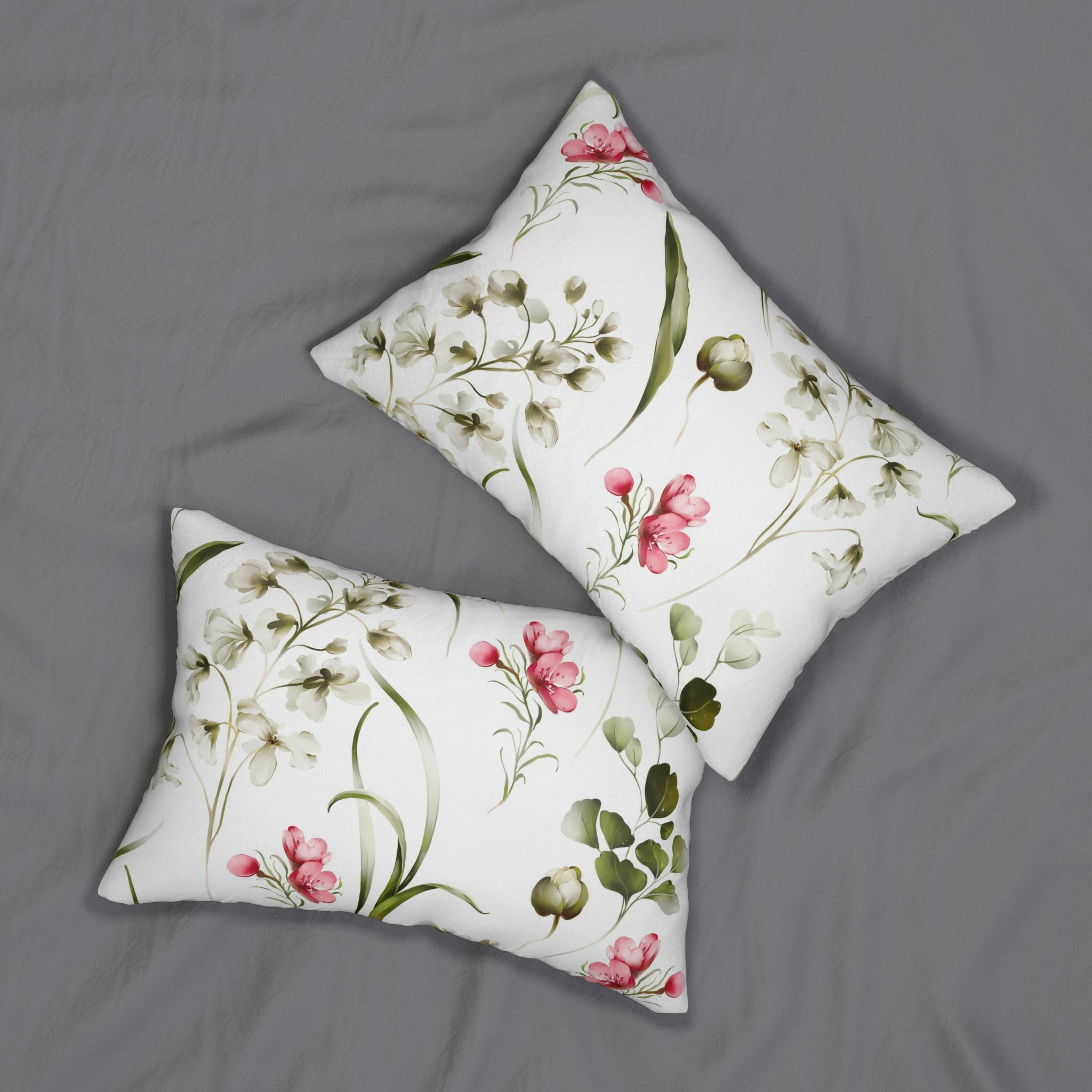 Floral Lumbar Pillow | White Pink Green Botanical