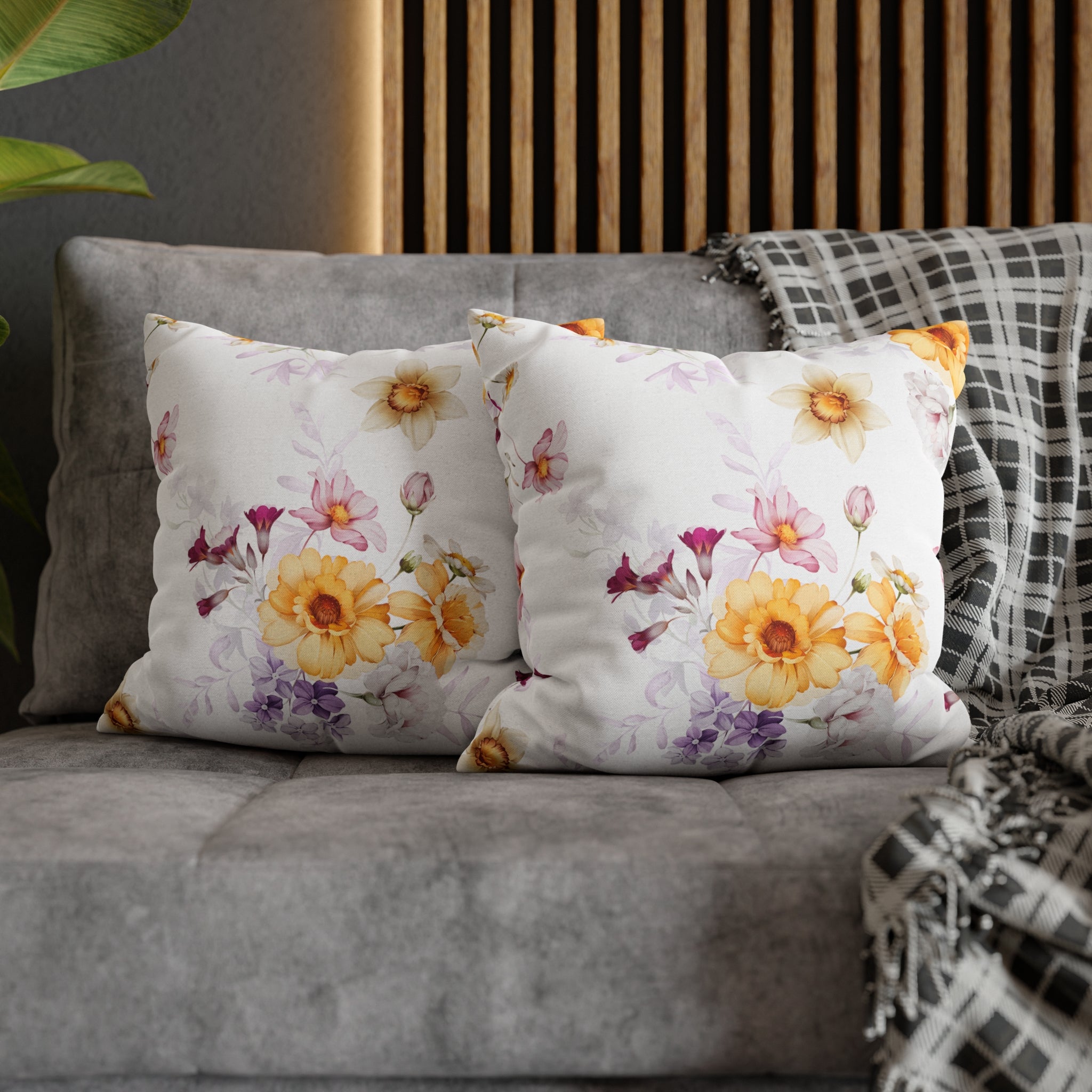 Floral Boho Pillow Cover | Spring White Yellow Pink