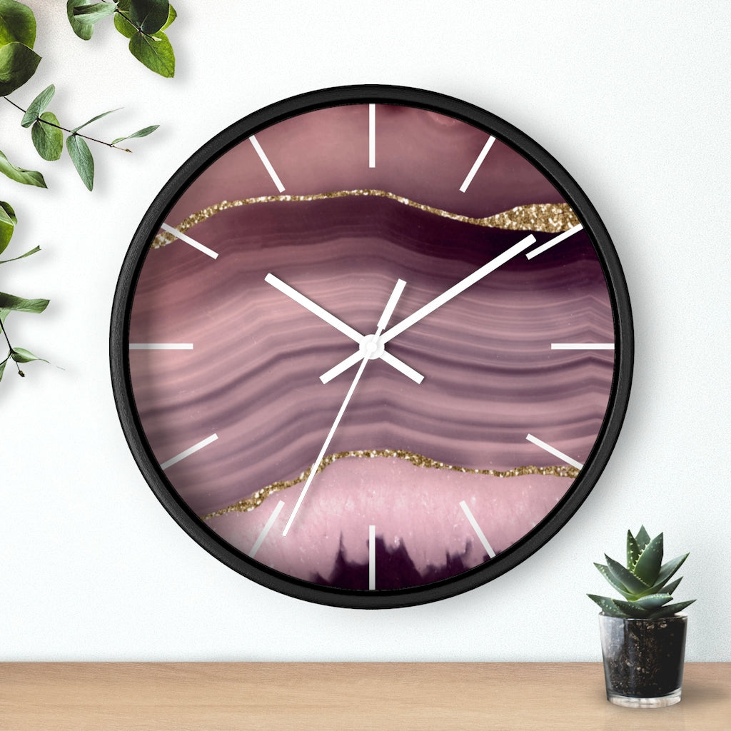 Marble Print, Wood, Wall Clock, Lavender Gold 10"