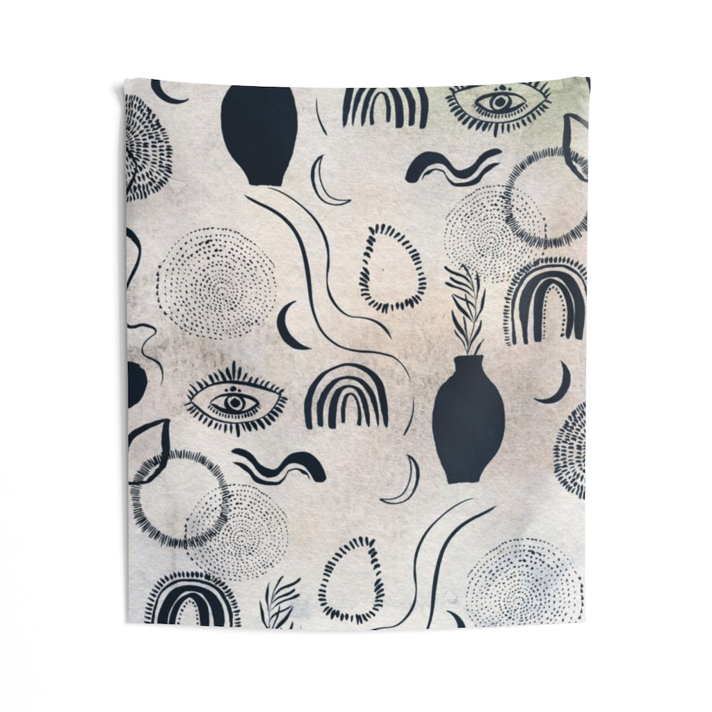 Abstract Tapestry | Bohemian Eyes Green Beige Indigo Blue