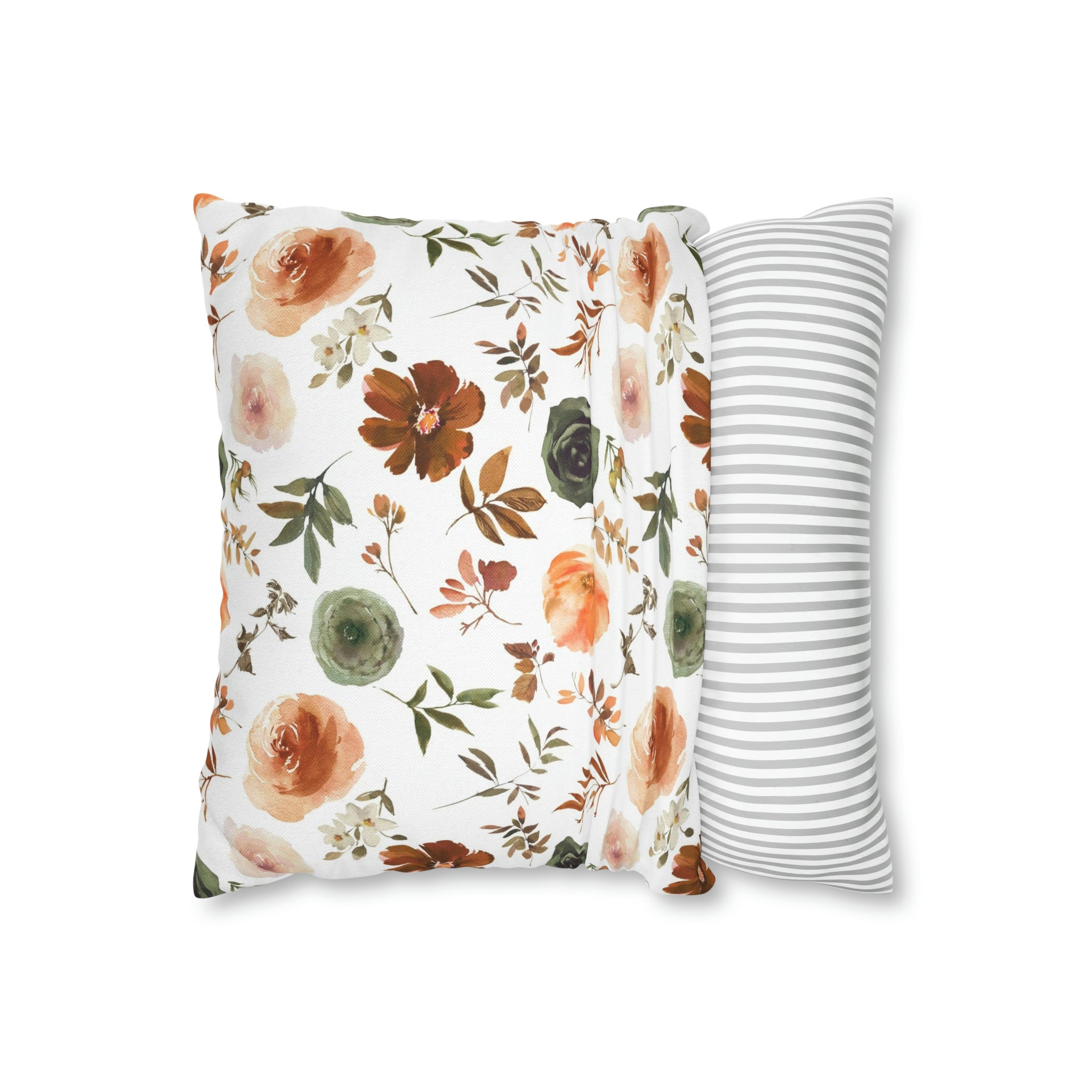 Floral Pillow Cover | Sage Green, Brown Beige, White