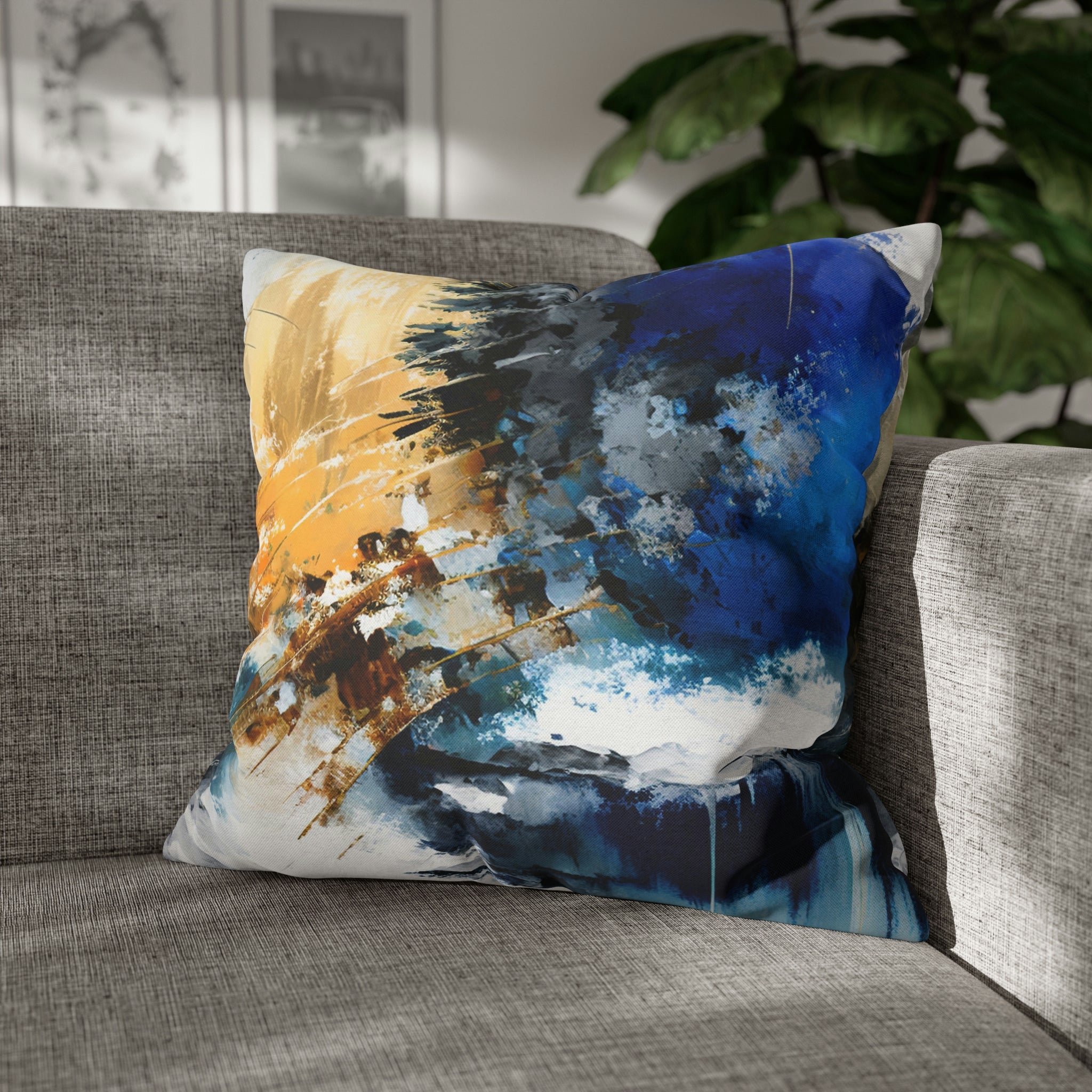 Abstract Pillow Cover | Beige Blue White