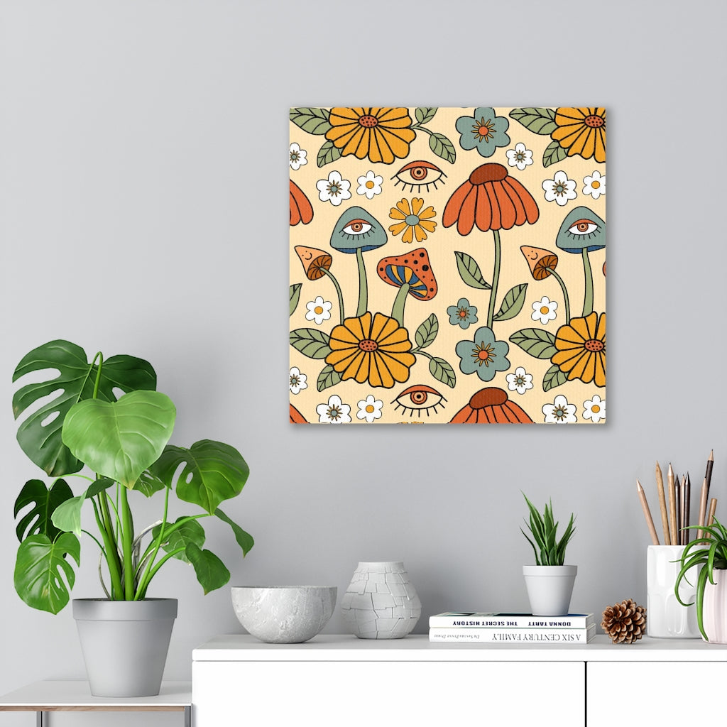 FLORAL WALL CANVAS ART | Yellow Green Red Orange