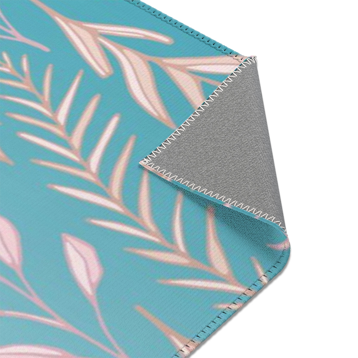 Floral Area Rug | Teal Ombre Pastel Pink Leaves