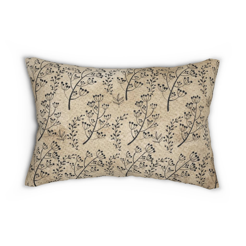 Floral Boho Lumbar Pillow | Beige Black