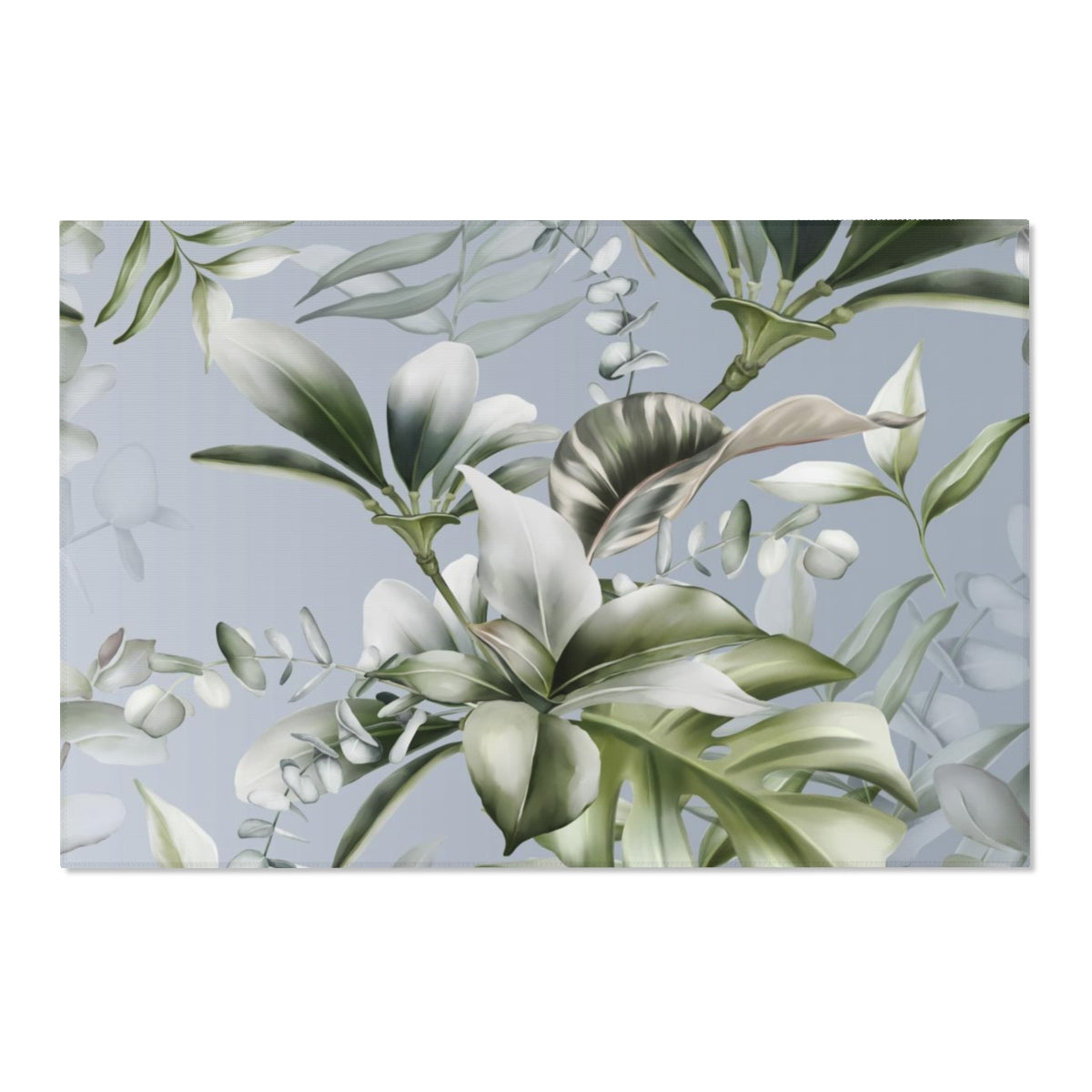 Floral Area Rug | Gray Green Jungle Leaves