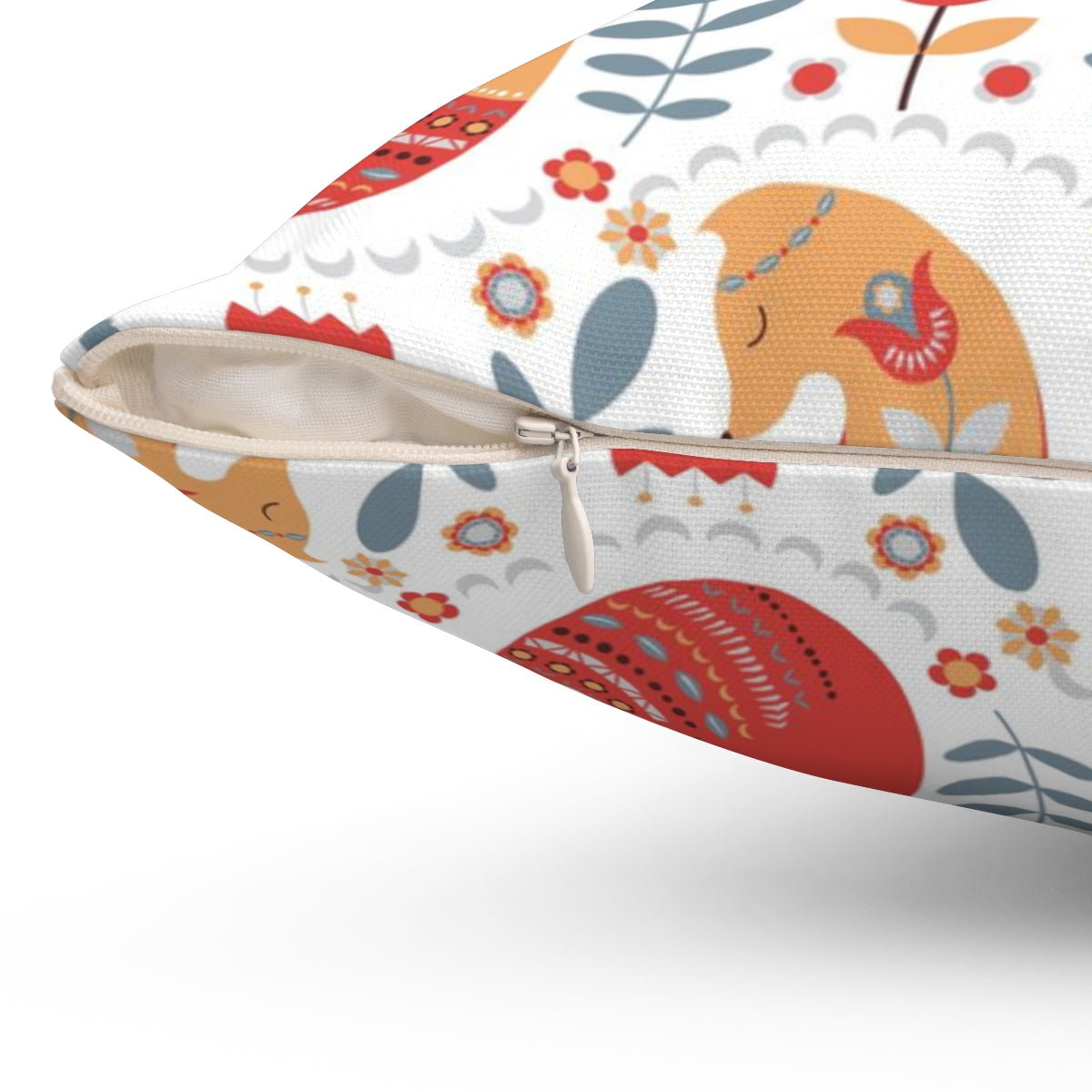 Scandi Nordic Boho Square Pillow Cover | Red Orange White Foxes
