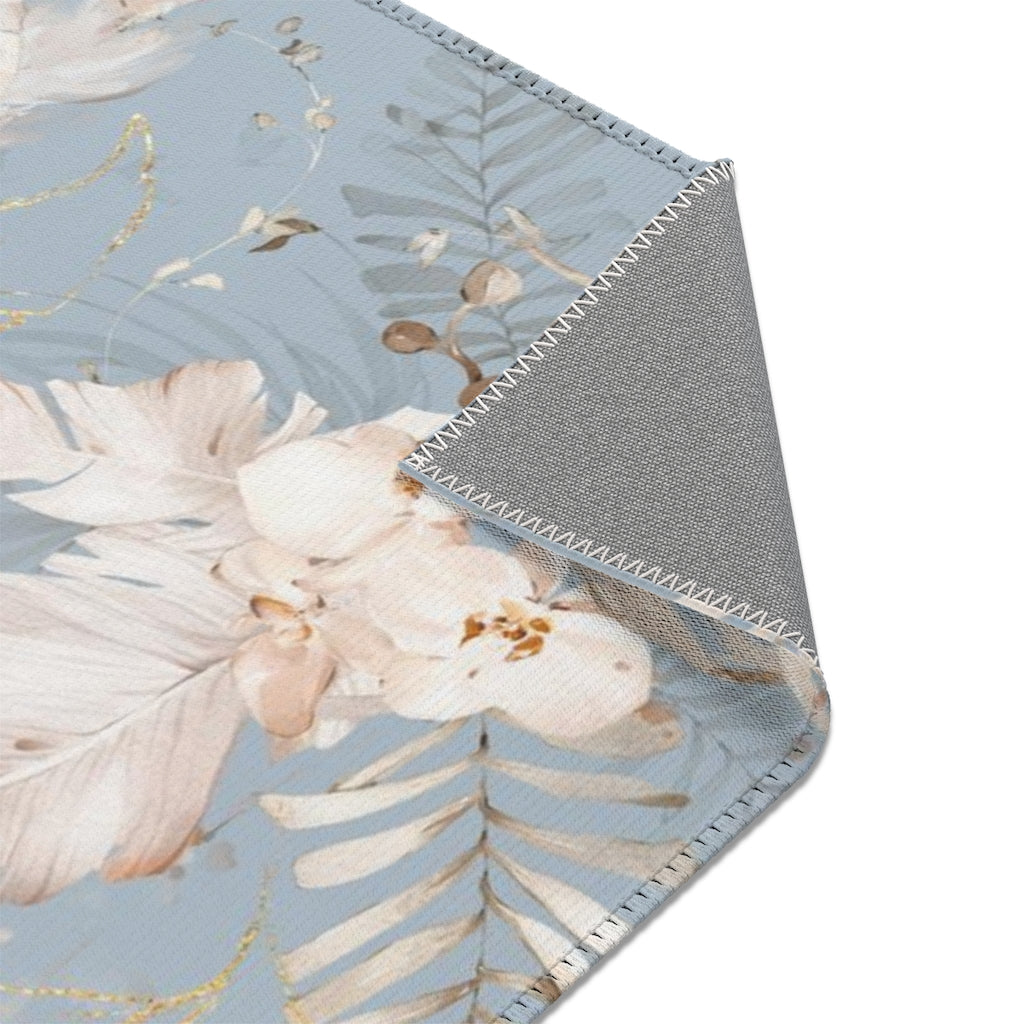 Floral Boho Area Rug | Blue Beige Orchids