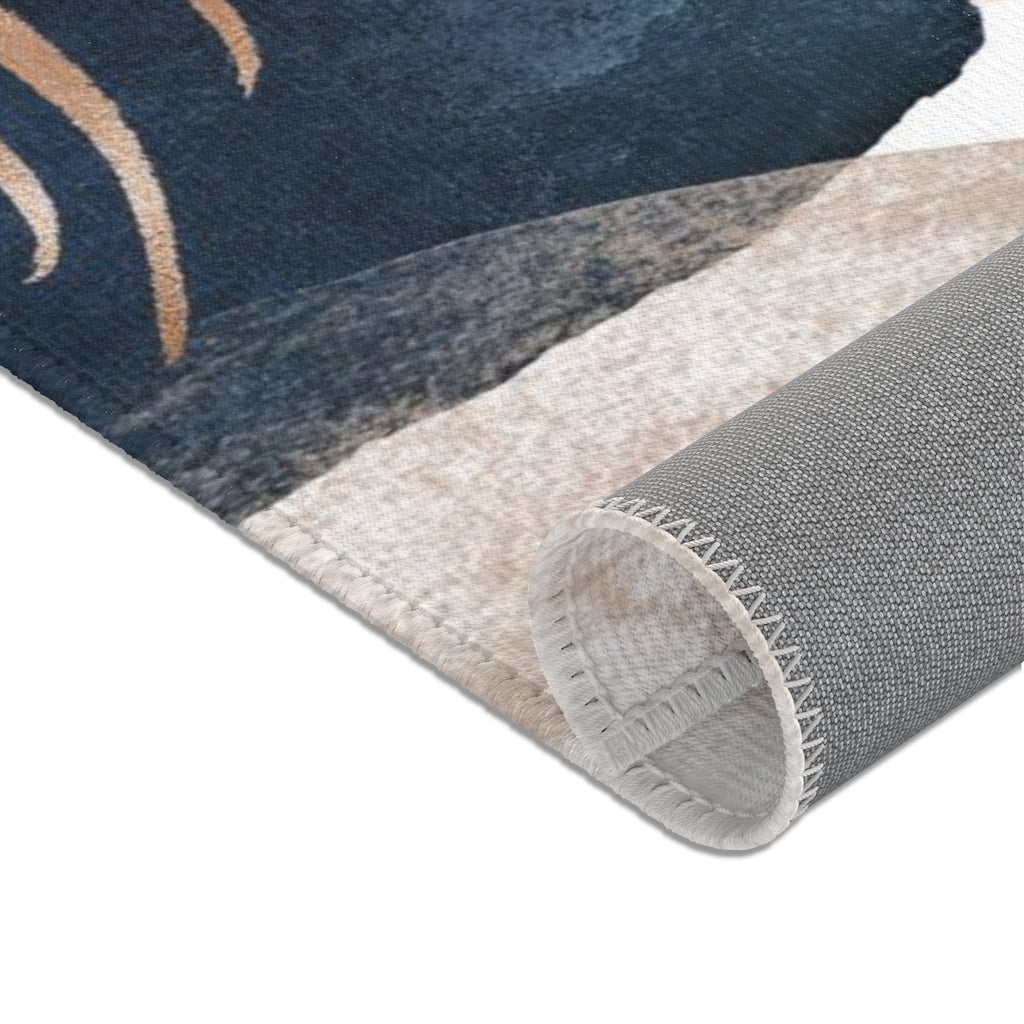 Abstract Area Rug | Navy Blush Pink Gold Beige