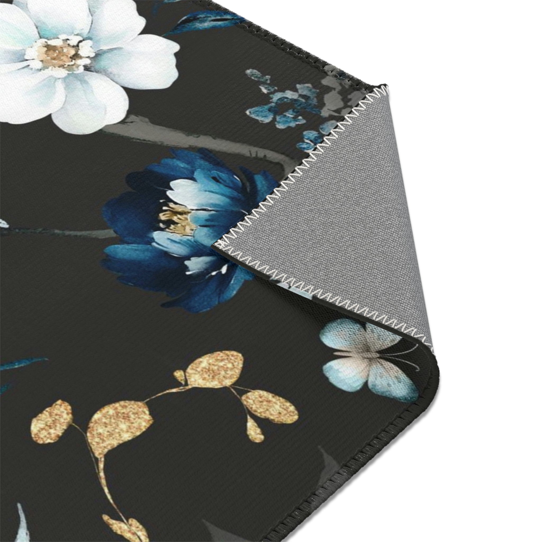 Peonies Floral Area Rug | Black Blue White