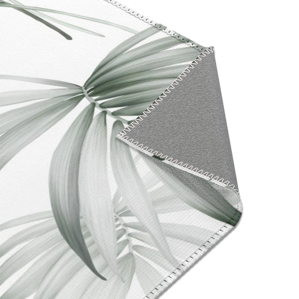 Floral Area Rug | Green Silver White Jungle Leaves