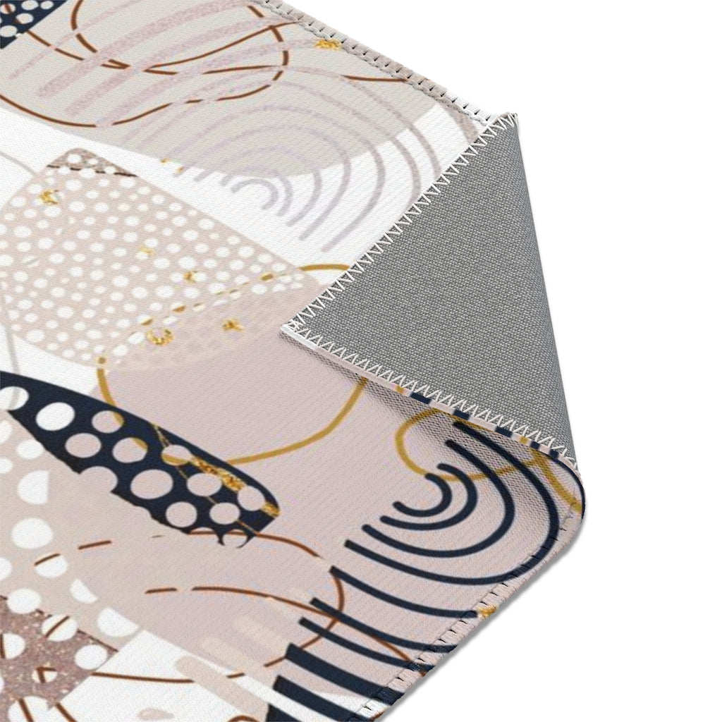 Geometric Boho Area Rug | Navy White Beige Shapes