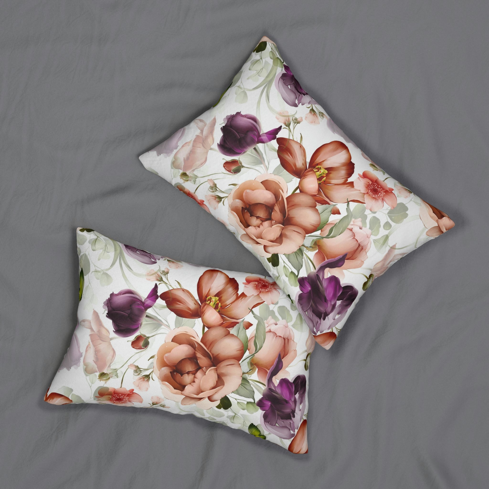 Floral Lumbar Pillow | Rust Orange, Purple