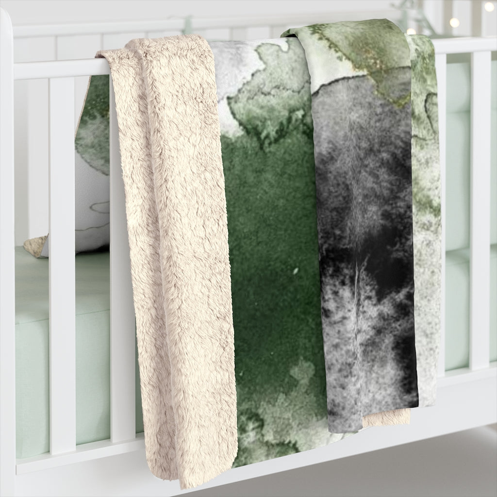 Abstract Comfy Blanket | White Green Black
