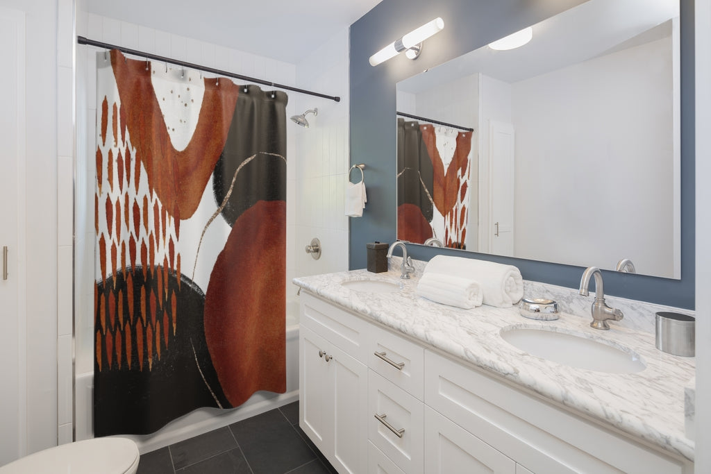 Abstract Boho Shower Curtain | Burnt Orange Black
