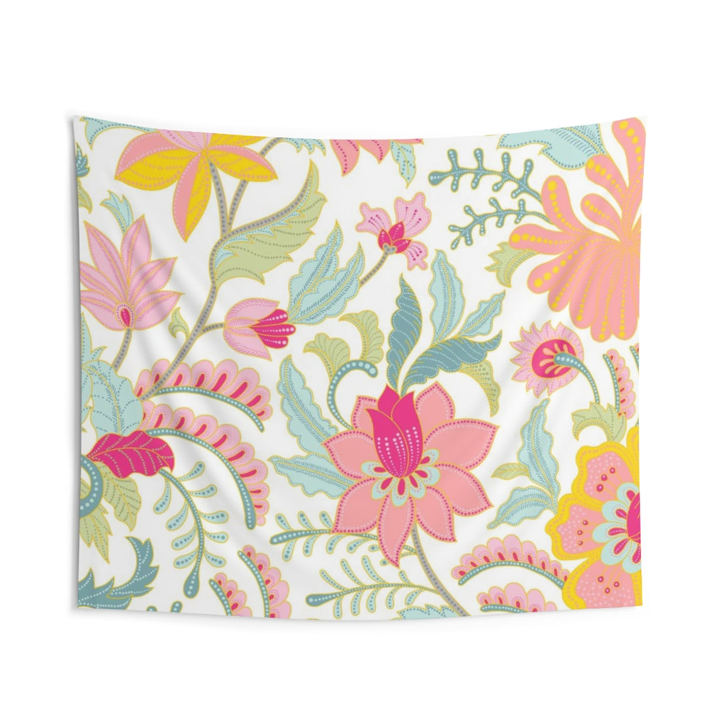 Floral Tapestry | White Pink Yellow Green