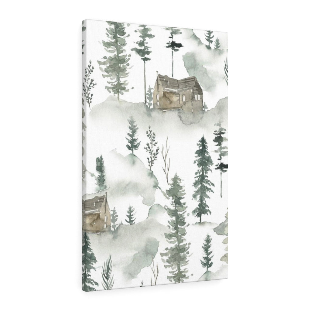 FLORAL WALL CANVAS ART | Green White Brown Forest Cabin