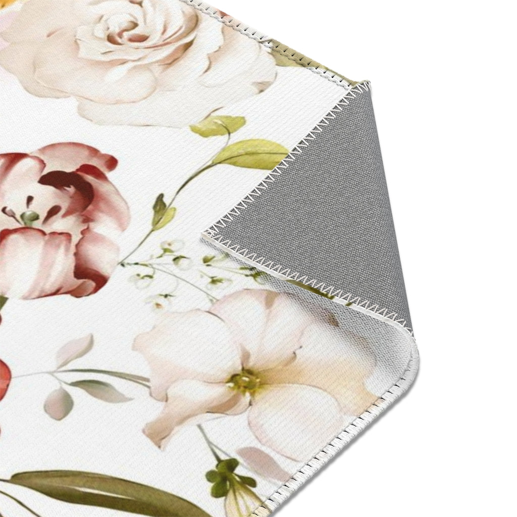 Floral Area Rug | Red Pink Rust Flowers