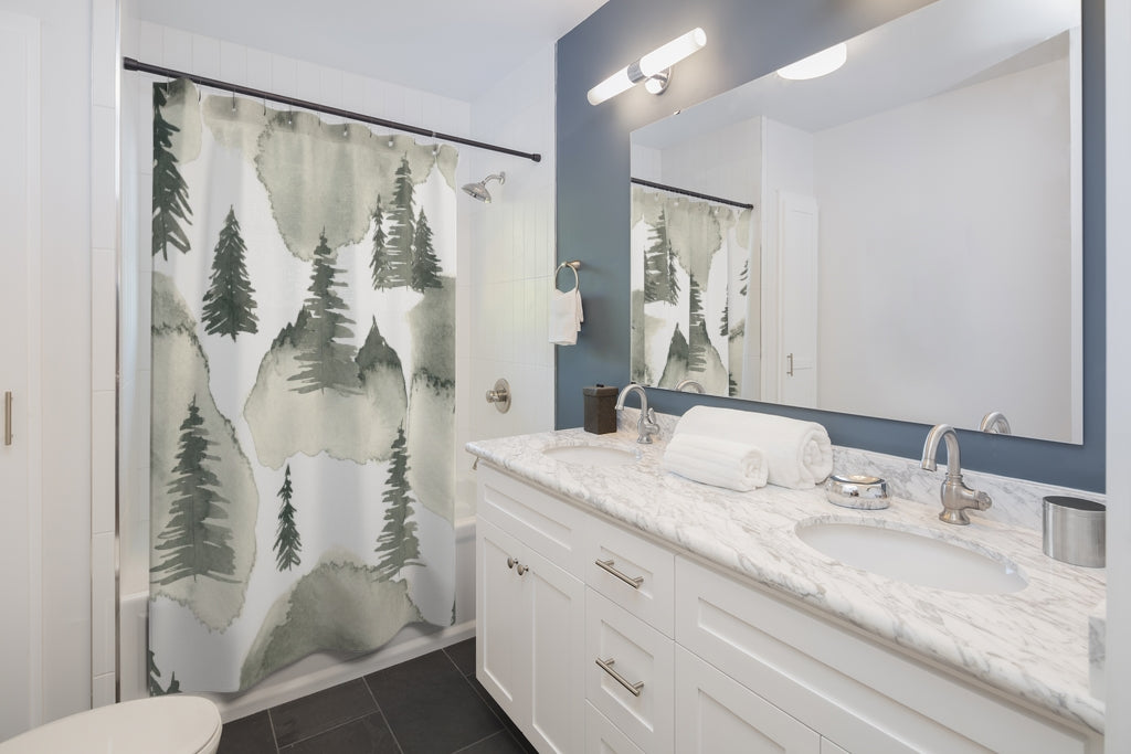 Boho Shower Curtain | Floral Sage Green Forest Woodlands Abstract