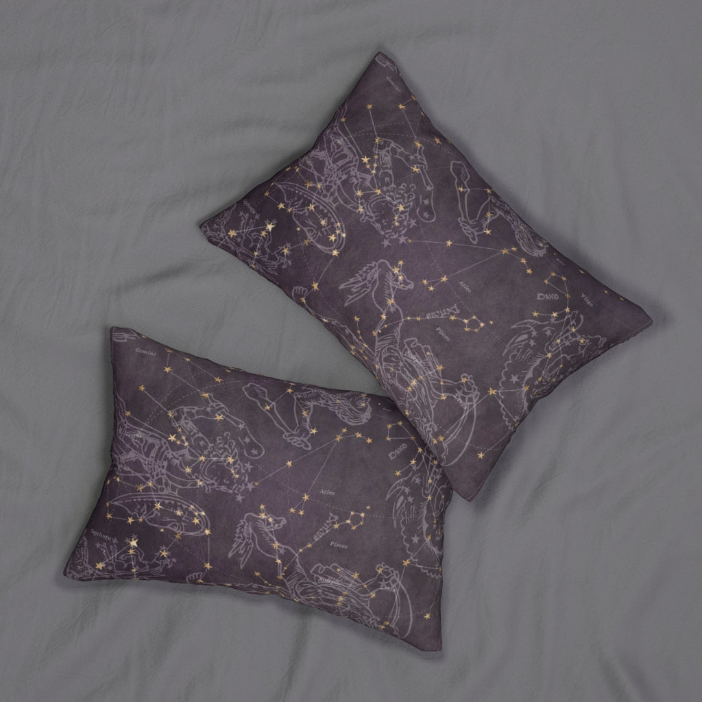 Mystical Boho Lumbar Pillow | Purple Silver Constellations