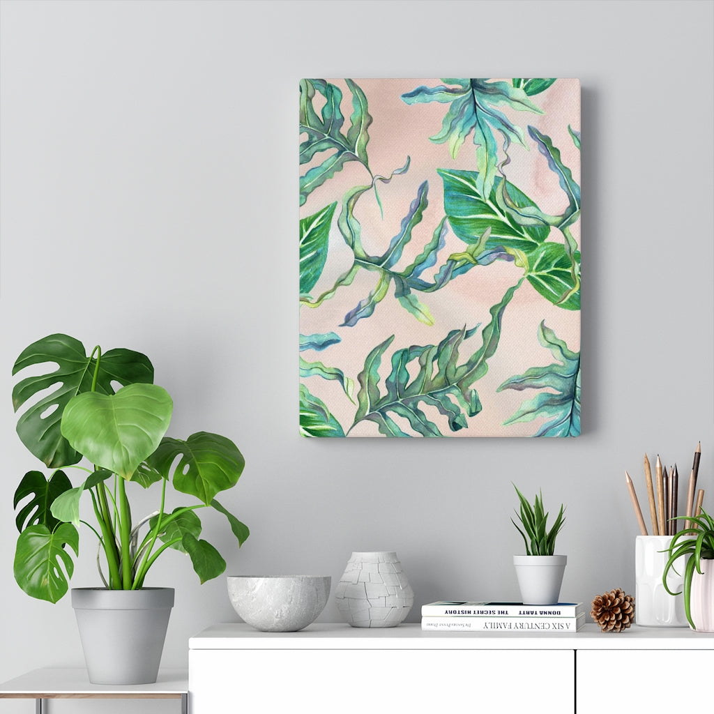 FLORAL WALL CANVAS ART | Beige Green Leaves