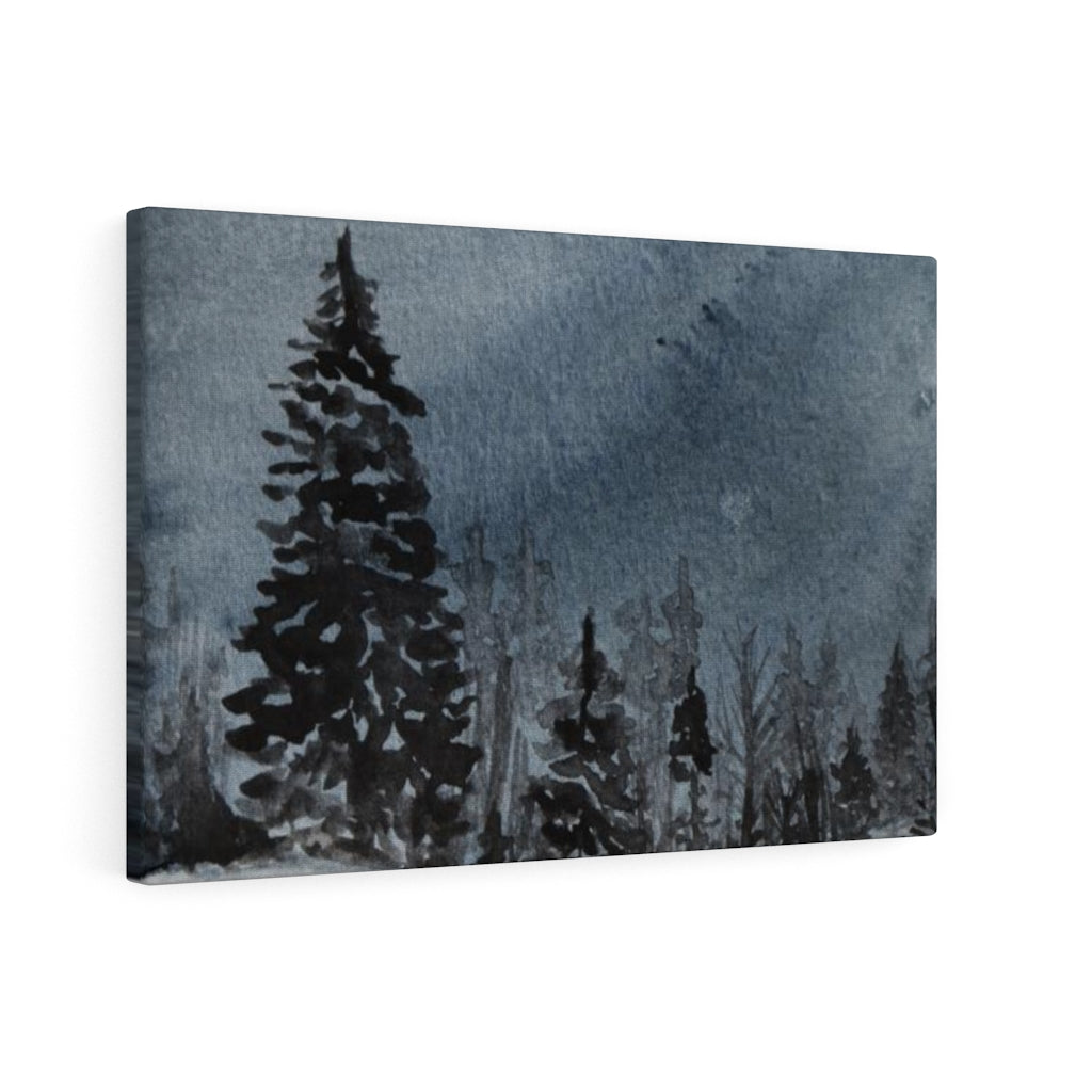 FLORAL WALL CANVAS ART | Navy Blue Winter Night Forest