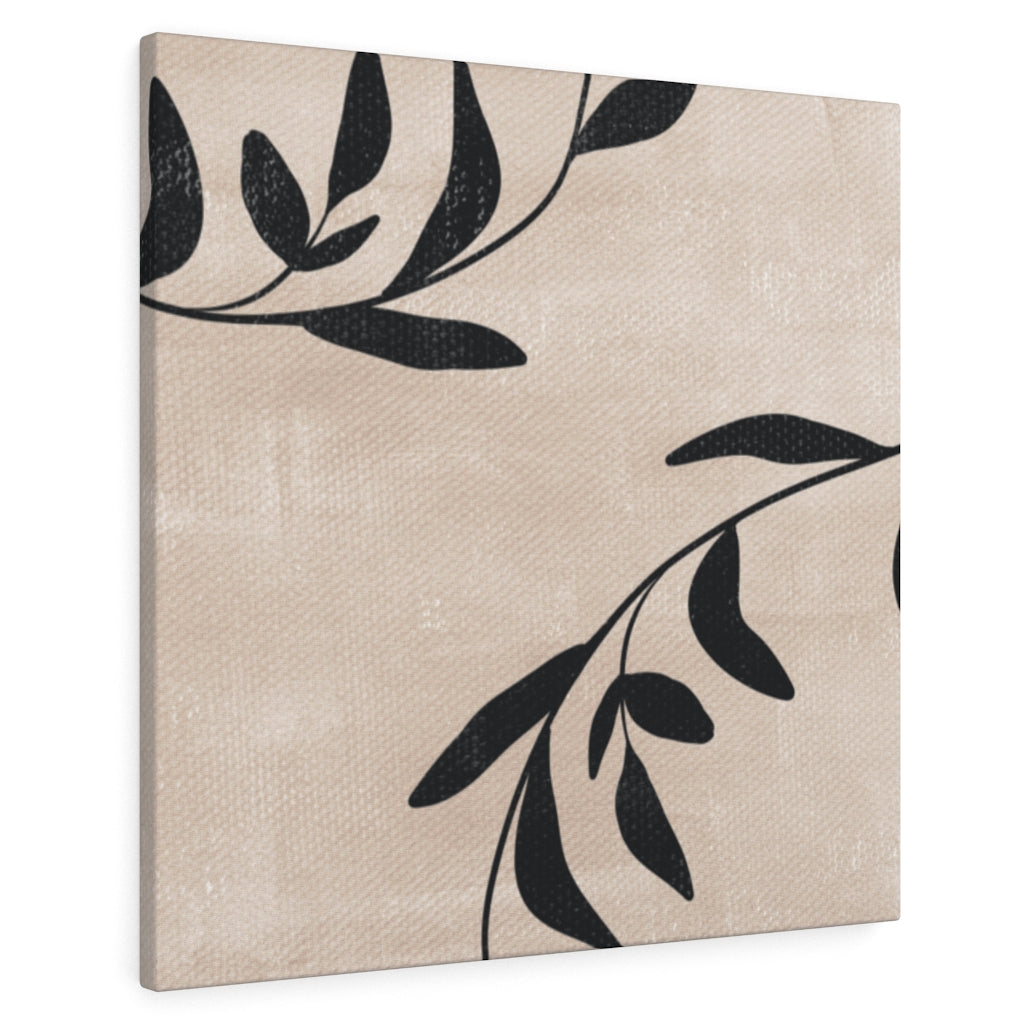 FLORAL CANVAS ART | Beige Black Leaves