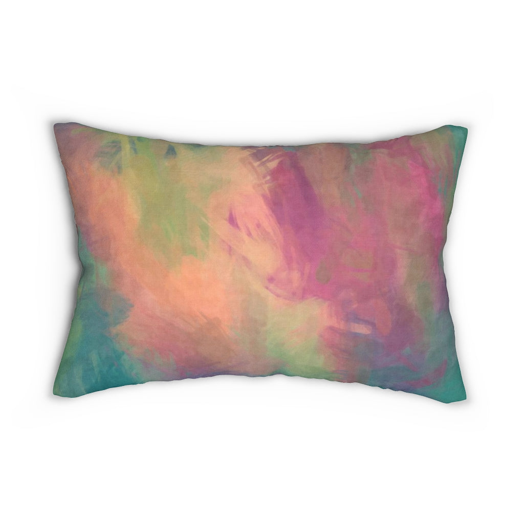 Abstract Boho Lumbar Pillow | Teal Orange Fuchsia