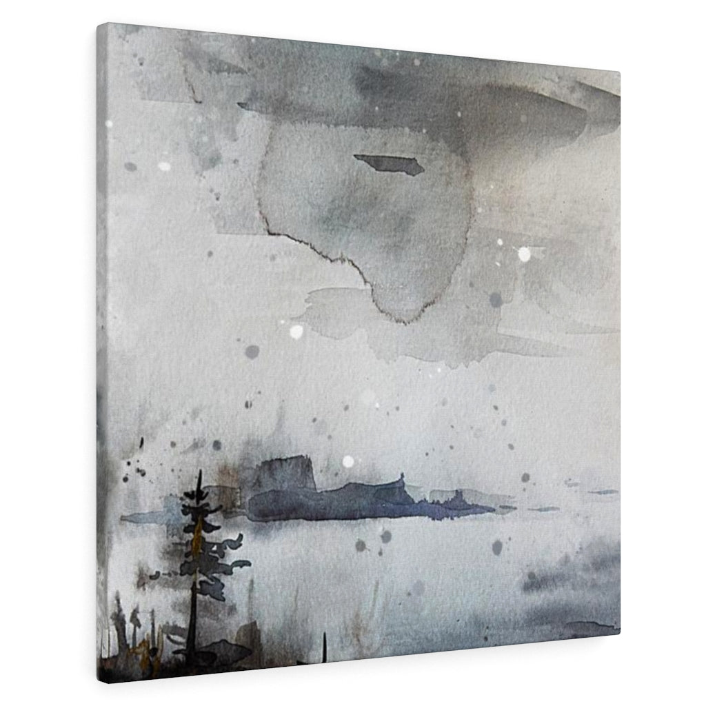 WHIMSICAL WALL CANVAS ART | Grey Navy Blue Black Lake