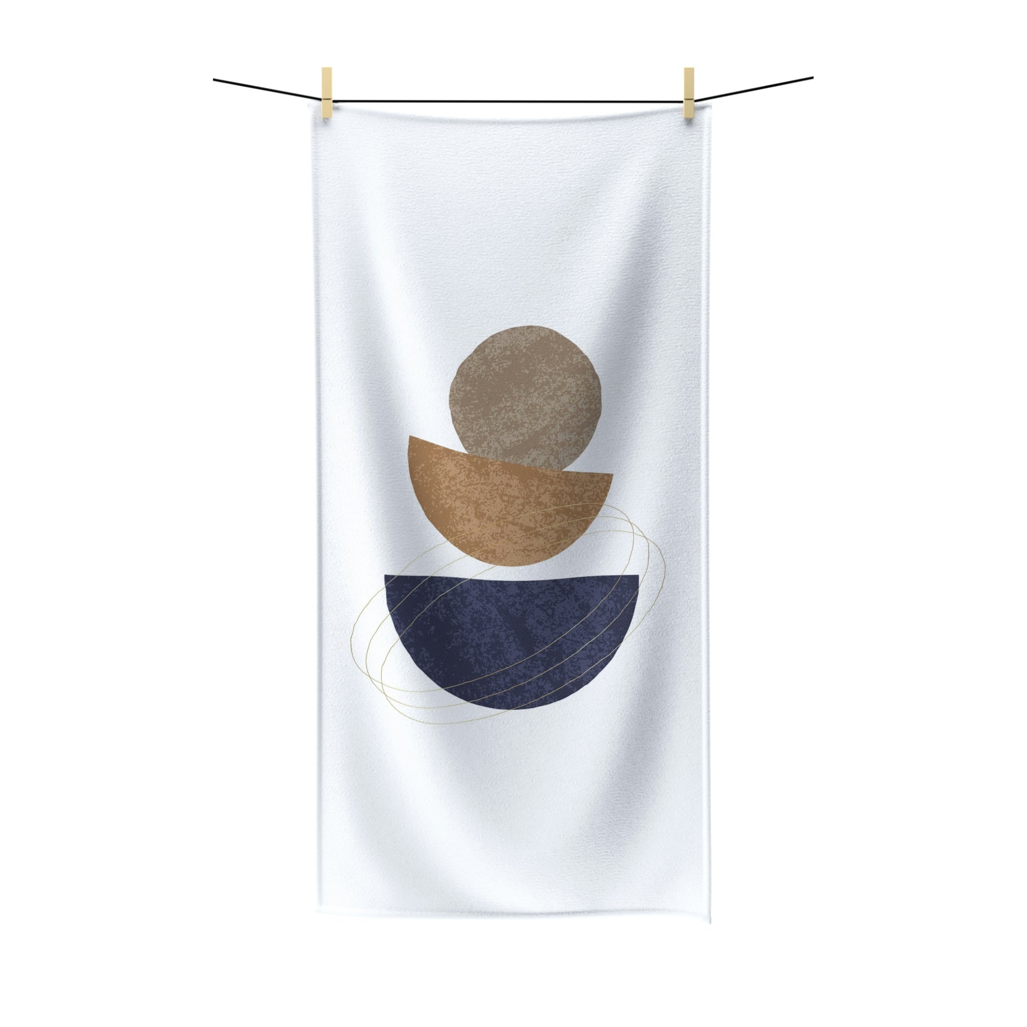 Abstract Boho Bath Towel | Mid Century Navy Beige White