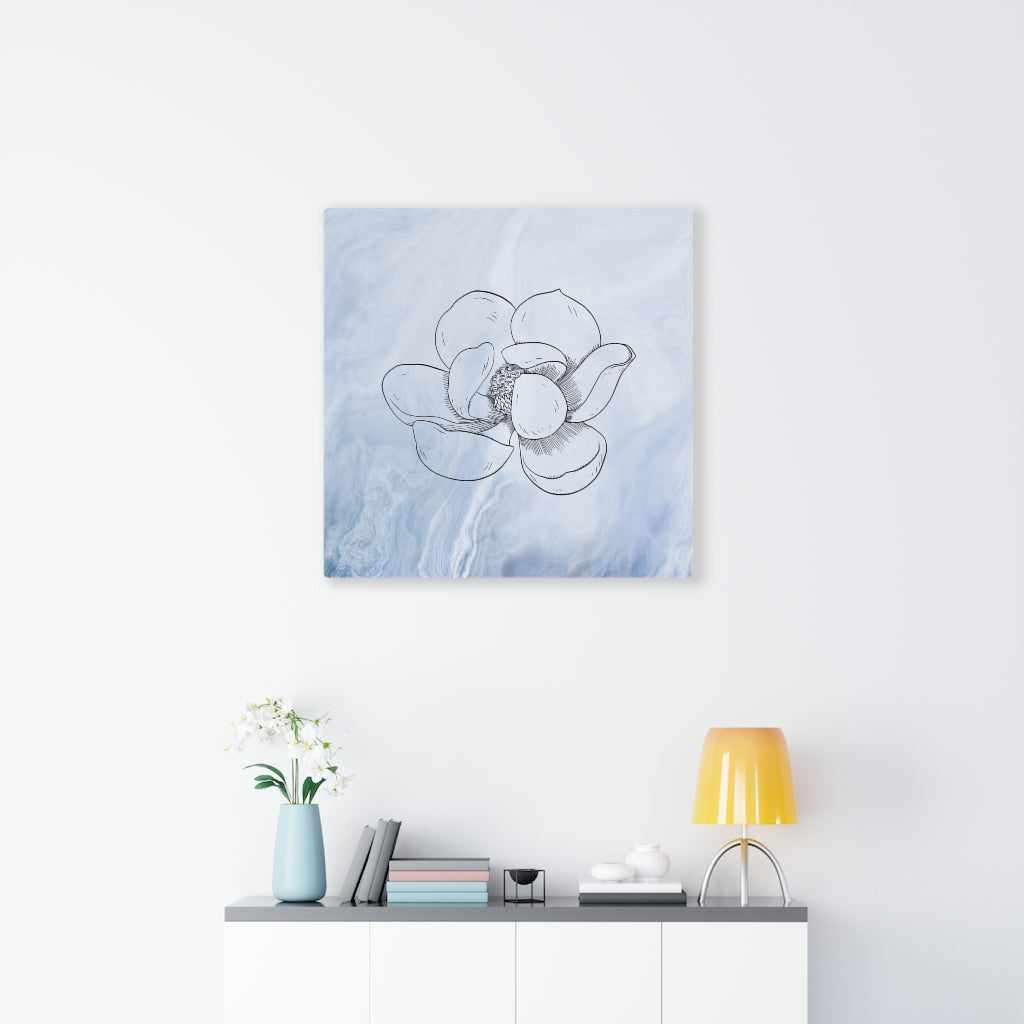 FLORAL CANVAS ART | Blue White Line Art Lotus