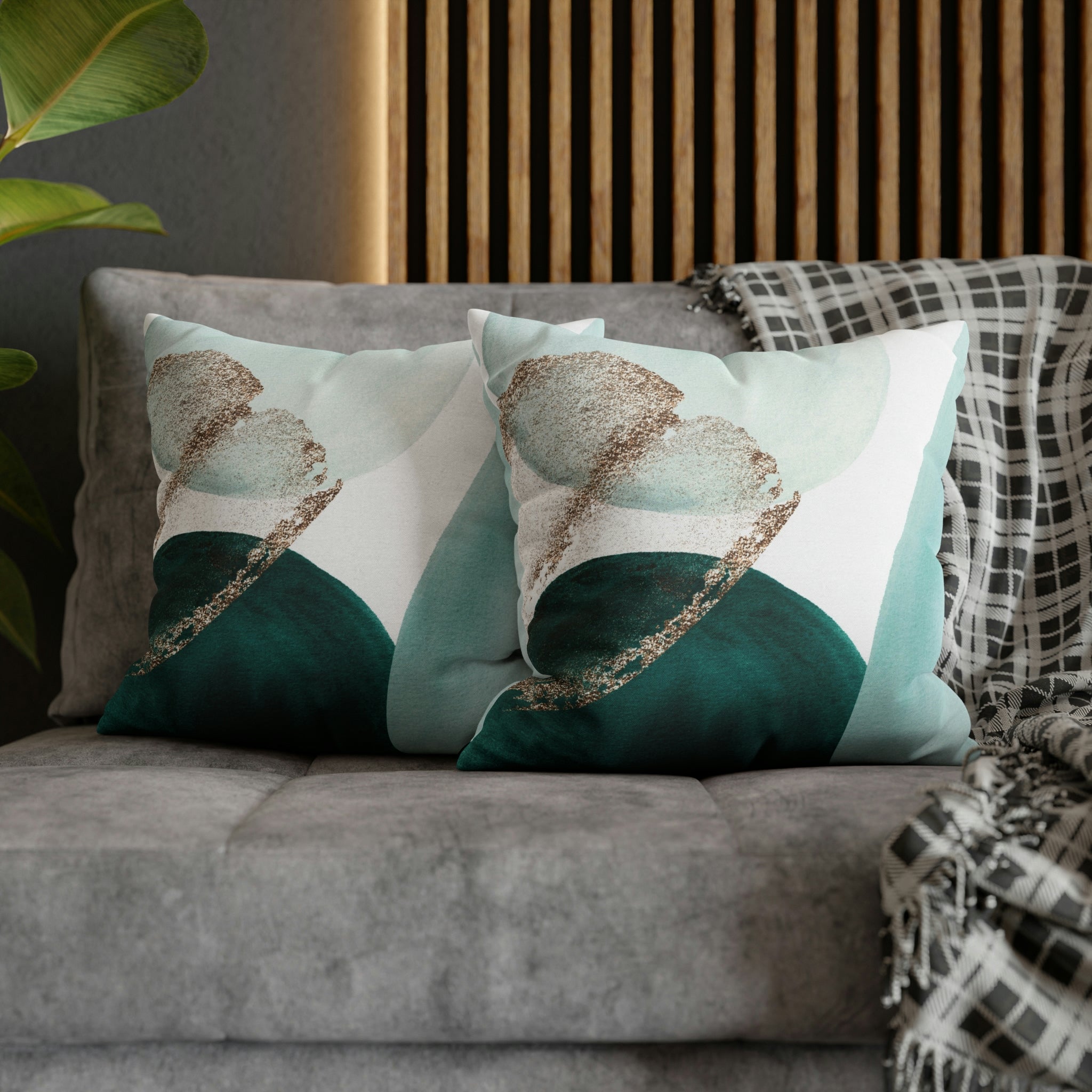 Abstract Boho Pillow Cover | Green Teal Gold