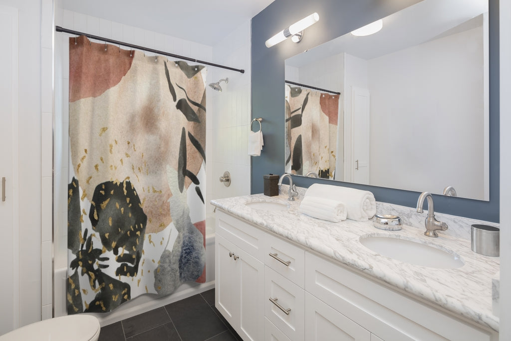 Floral Shower Curtain | Grey Beige Red