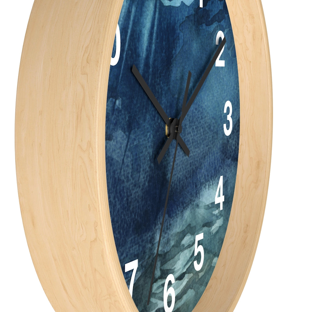 Marble Print, Navy Teal | Wood Wall Clock 10"