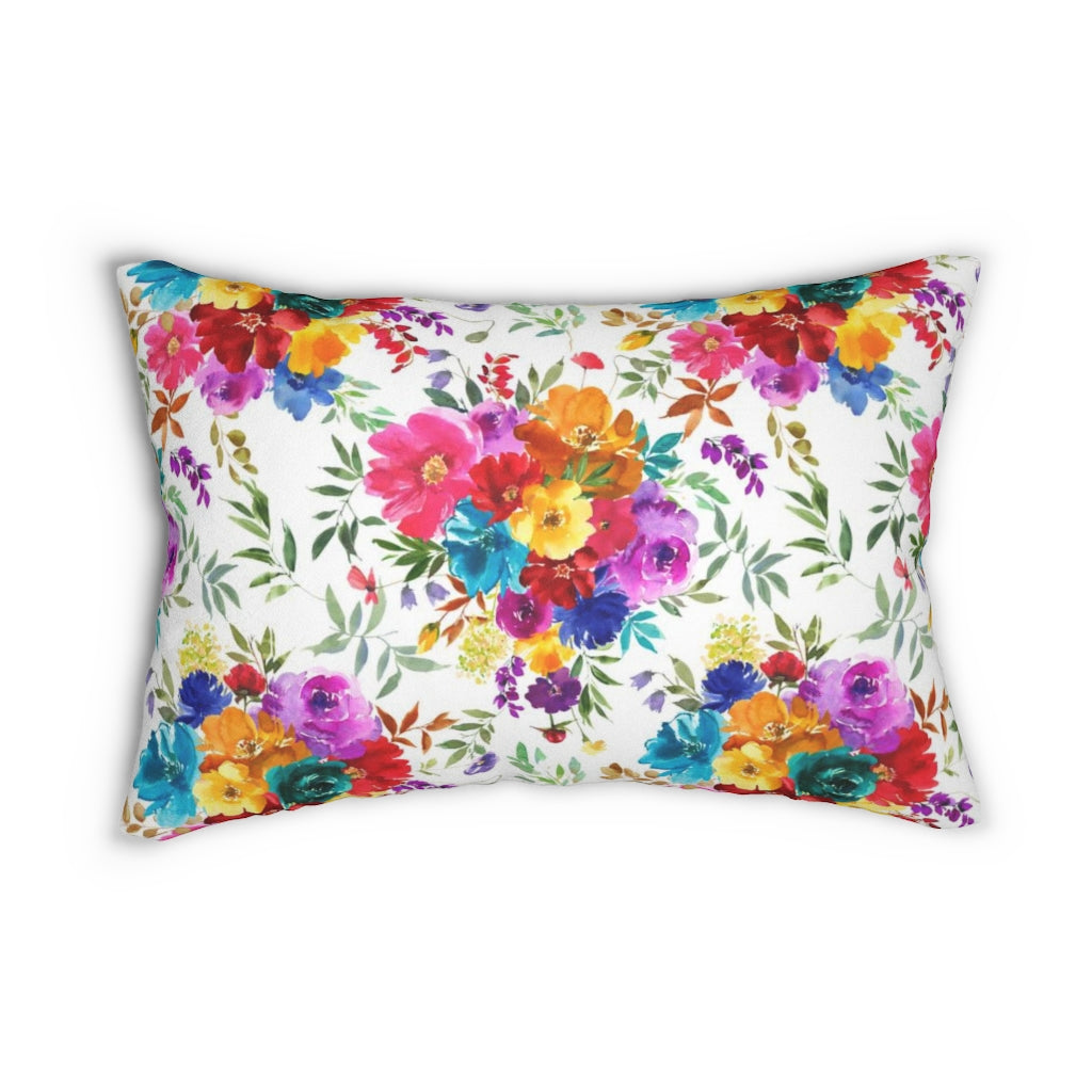Floral Boho Lumbar Pillow | Rainbow Flower Bouquet
