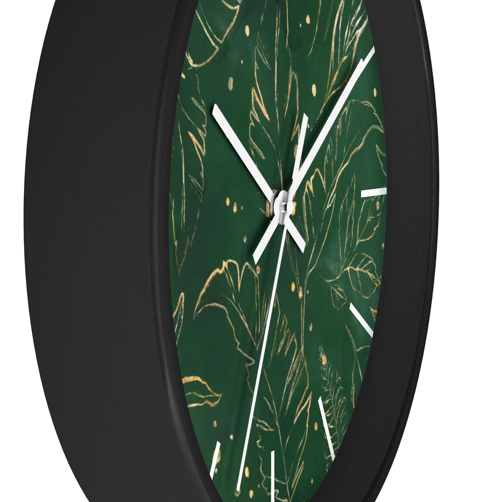 Floral 10" Wood Wall Clock | Green Gold Beige