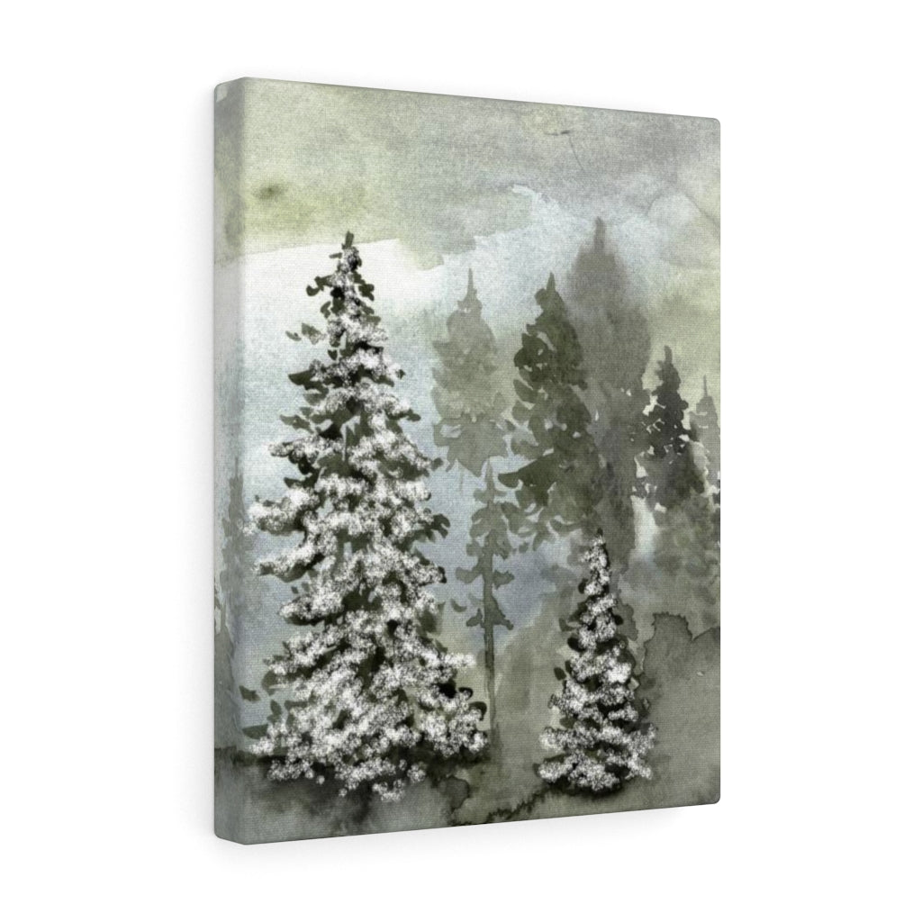 FLORAL WALL CANVAS ART | Grey Green Snow Forest Trees