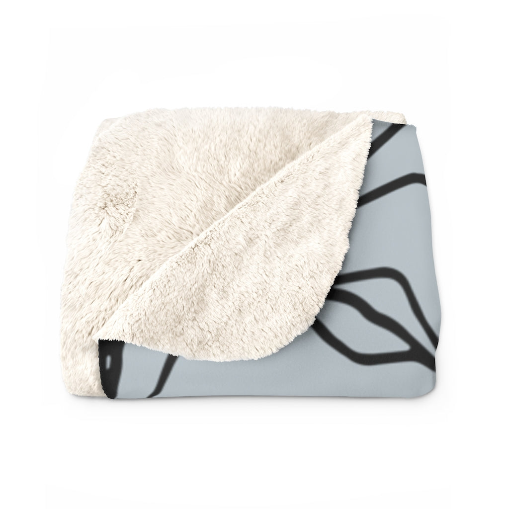 Black Dusty Blue, One Line Art, Floral Blanket