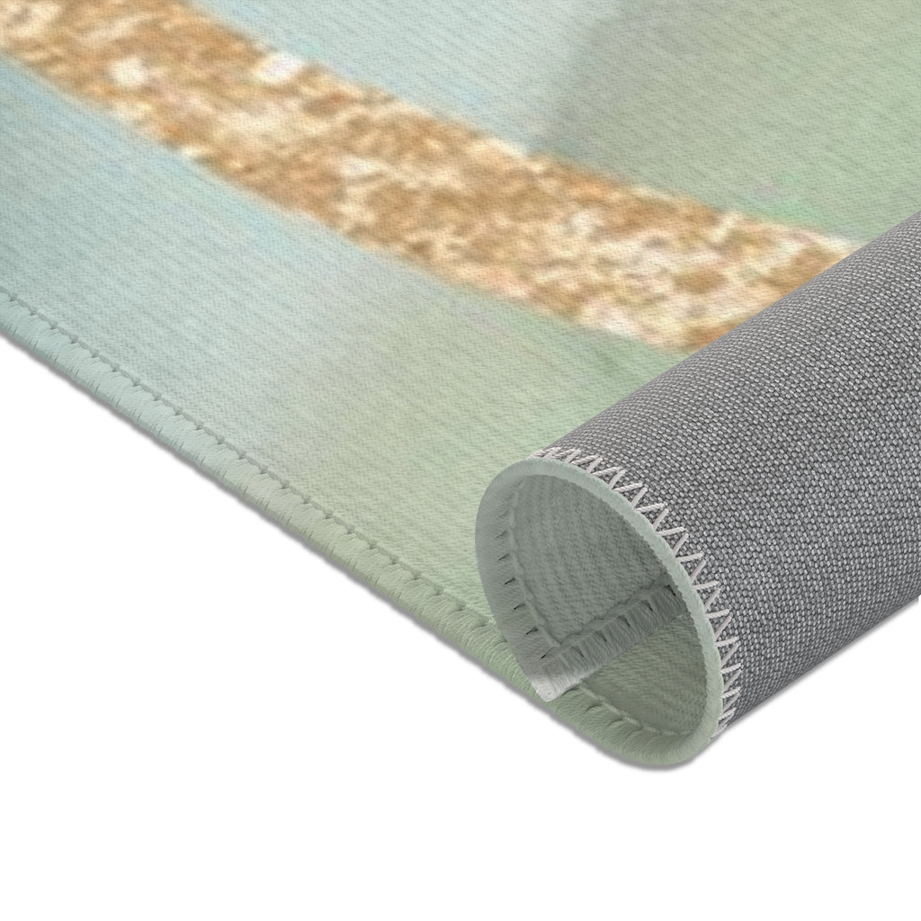 Geometric Area Rug | Green Beige Gold Shapes