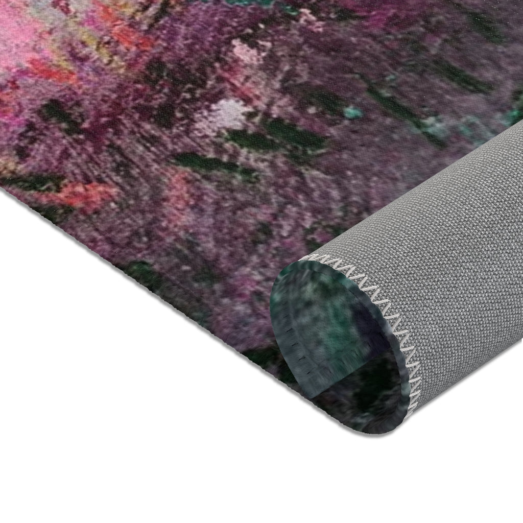 Abstract Area Rug | Green Purple Burgundy Acrylic