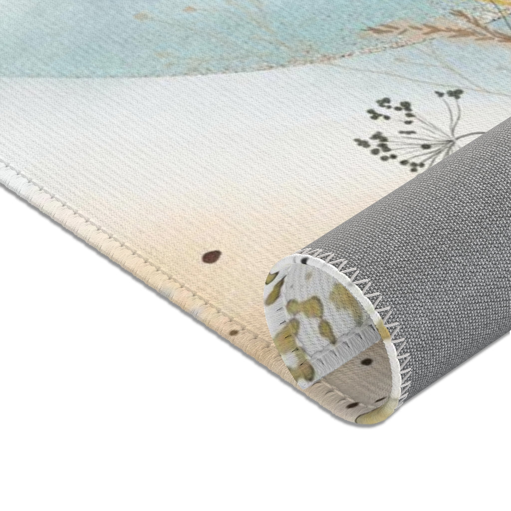 Abstract Area Rug | Yellow Flower Navy White