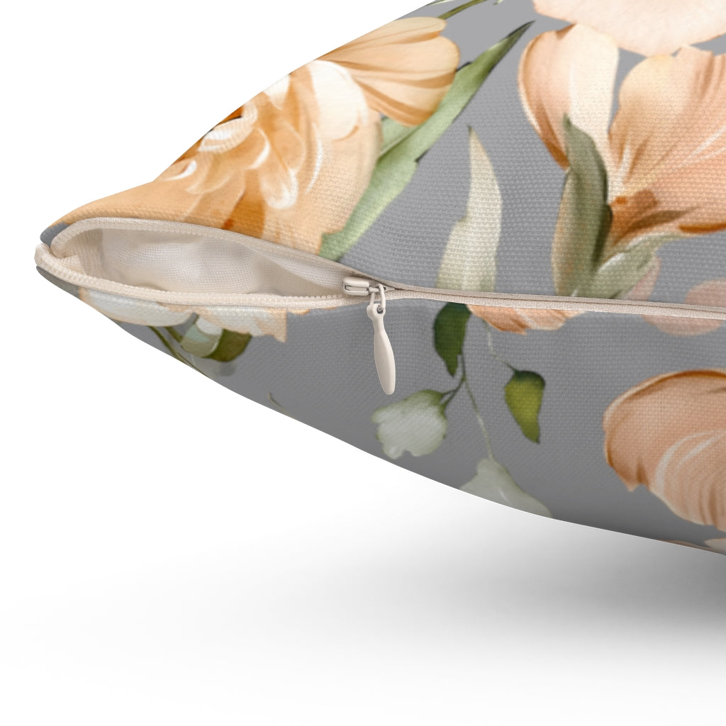 Floral Boho Pillow Cover | Peach Beige Peonies Grey Green