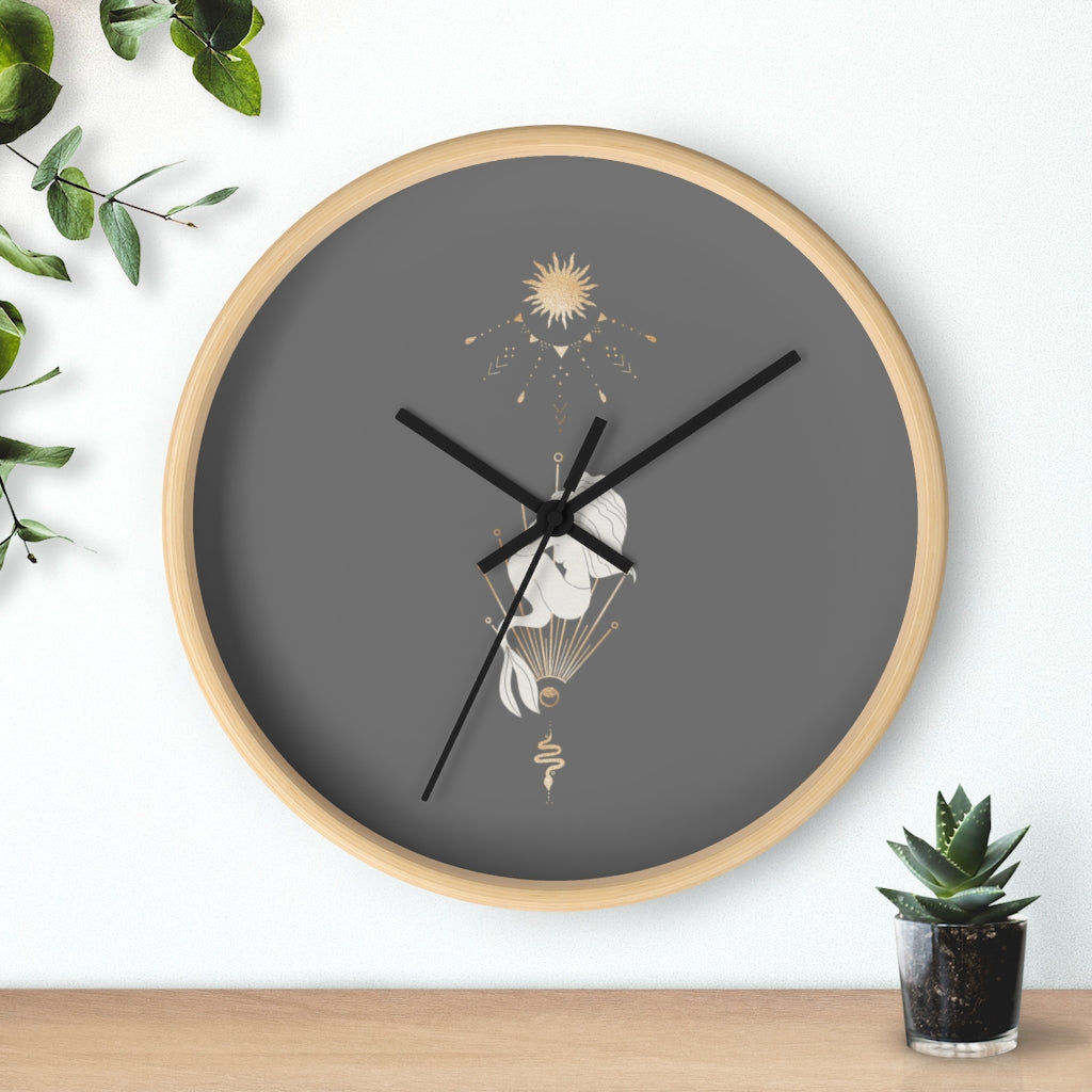 Celestial Mermaid, Gray Wood Wall Clock 10"