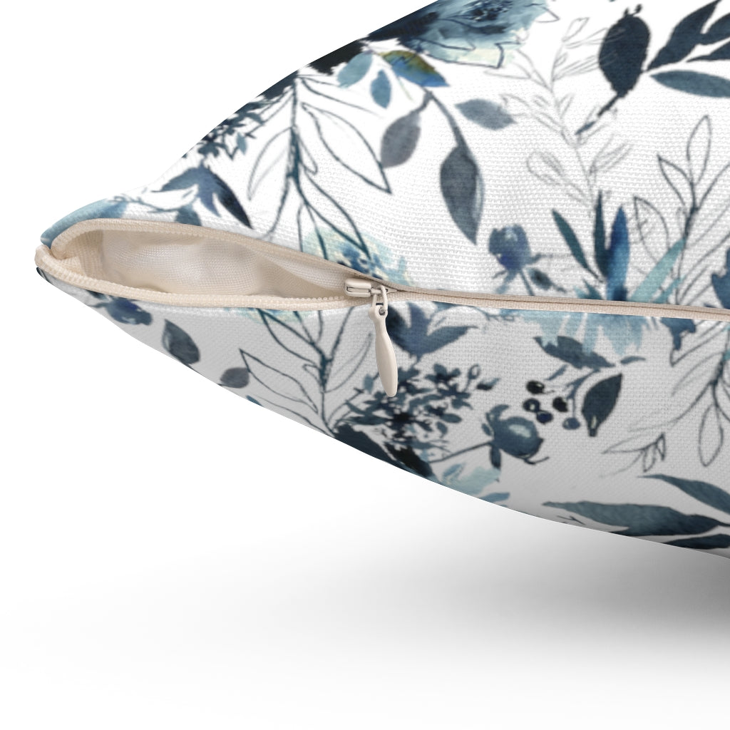 Floral Boho Pillow Cover | White Indigo Blue