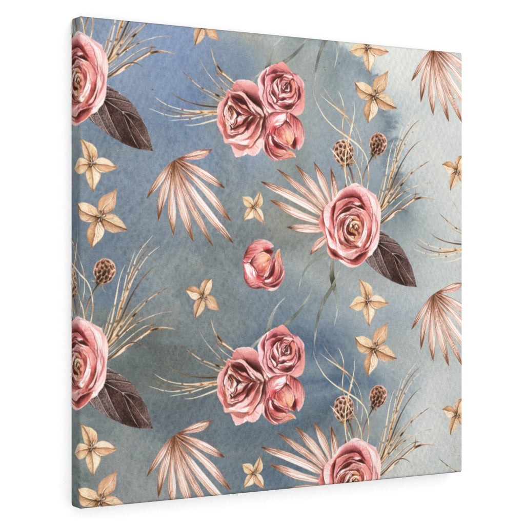 FLORAL CANVAS ART | Beige Blue Pink Roses