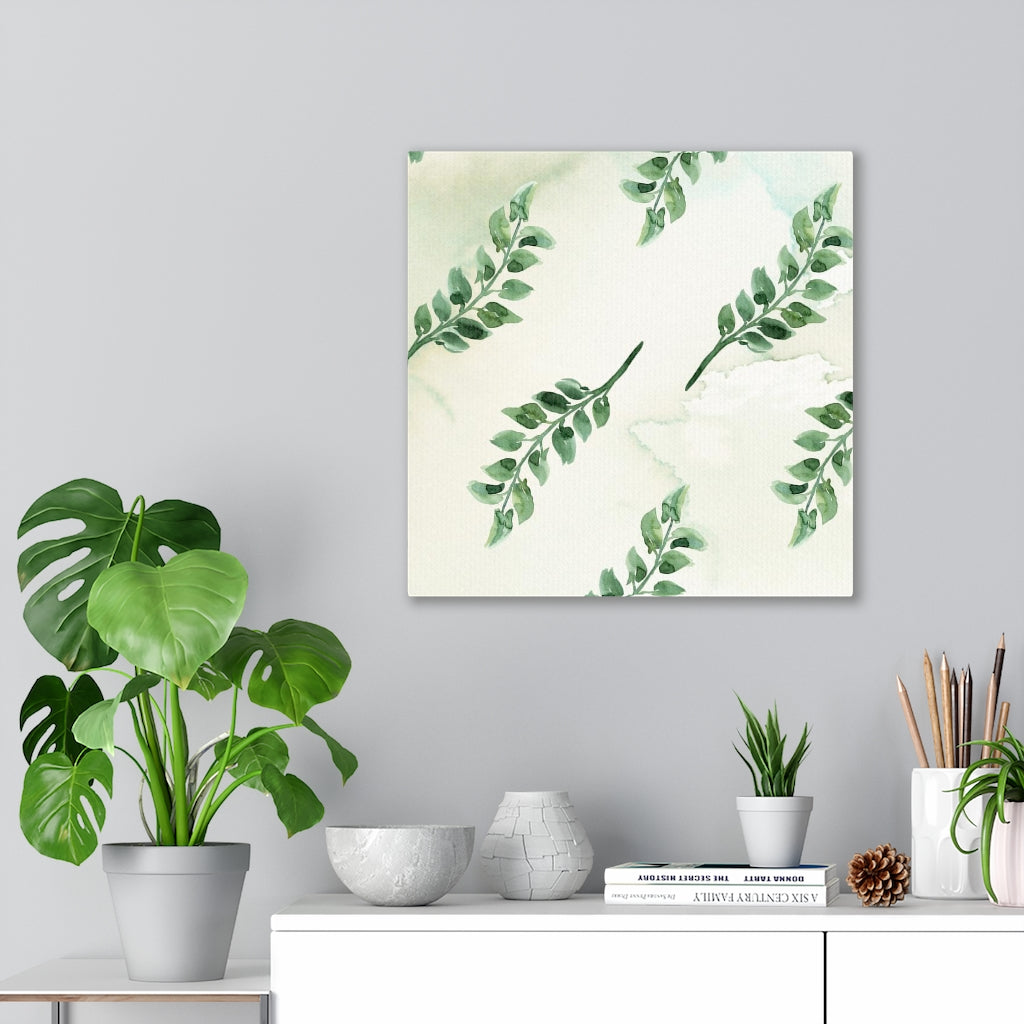 FLORAL WALL CANVAS ART | White Green Leaves