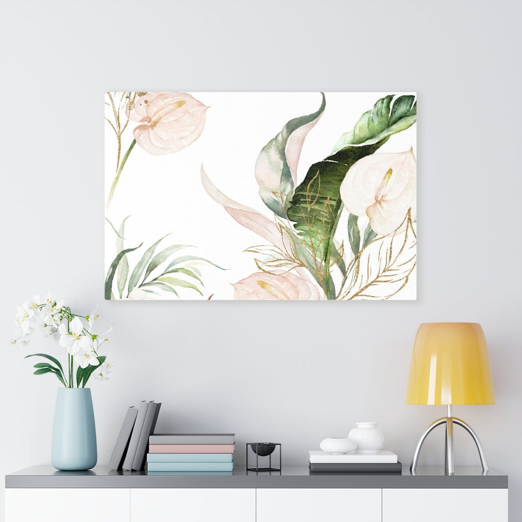FLORAL WALL CANVAS ART | White Green Beige