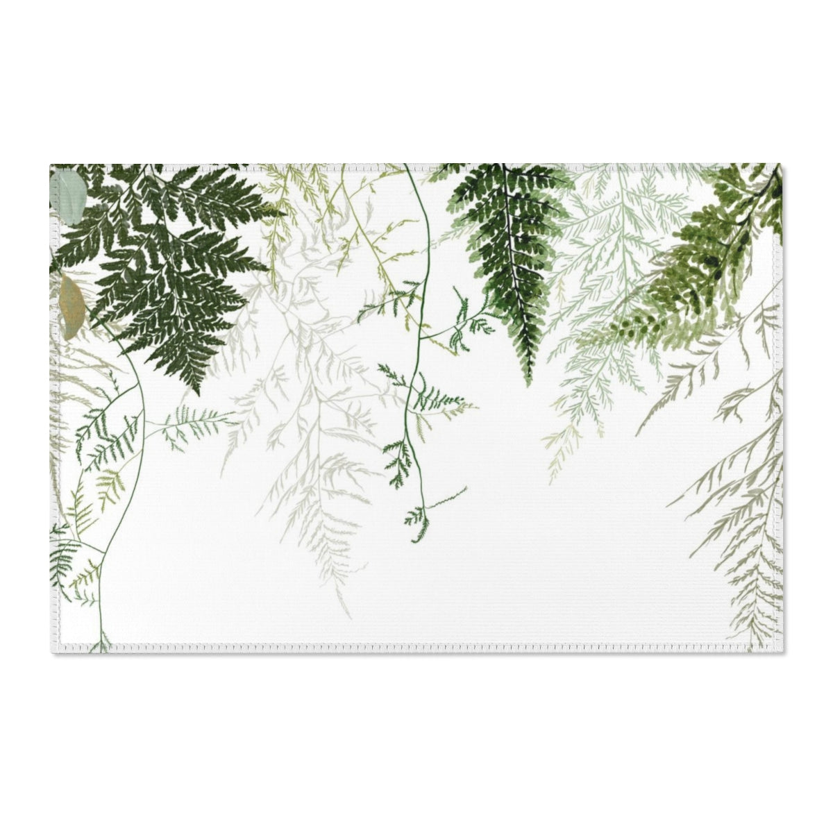 Floral Area Rug | White Green Forest Ferns